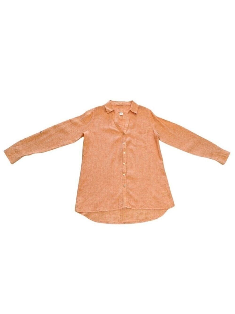 Sigrid Olsen 100% Linen Long Sleeve Women's Button Shirt Coral/Orange *Size M